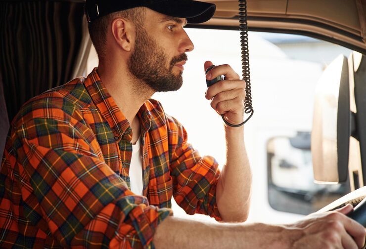 communication by using radio young truck driver