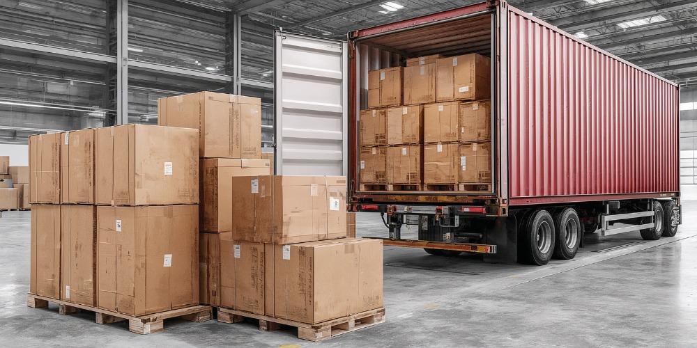 red shipping container truck